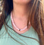 Pink Peruvian Opal Necklace with Central Sphere in 24K Gold and Oxidized Silver