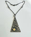 Triangle Pendant Necklace with Circles in Oxidized Silver and Gold