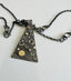 Triangle Pendant Necklace with Circles in Oxidized Silver and Gold