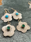 Double Flower Dangle Earrings with Turquoise and Emerald in Gold and Silver