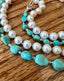 30inch Half Pearl Half Turquoise Necklace with Pendant in Silver