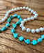 30inch Half Pearl Half Turquoise Necklace with Pendant in Silver