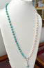 30inch Half Pearl Half Turquoise Necklace with Pendant in Silver