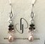 Three Dangle Peachy Pink Pearl Earrings in Bicolor Silver and Gold