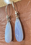 Lavender Chalcedony Long Drop Earrings in Silver