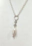 Long Pearl Pendant Necklace with Spirals in Silver