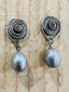 Opal and Grey Pearl Drop Earrings in Silver