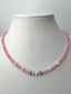 Ethiopian Pink and White Fire Opal Necklace in Gold and Oxidized Silver