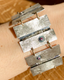 Rough Diamond Pink Sapphire Link Bracelet in Sterling Silver and 14K Gold