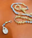 Yellow Topaz and Blue Aquamarine Necklace with Rutile Pendant in Silver and Gold