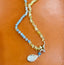 Yellow Topaz and Blue Aquamarine Necklace with Rutile Pendant in Silver and Gold
