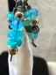 Long Baroque Pearl Dangle Earrings with Blue Fire Opal Beads in Gold and Oxidized Silver
