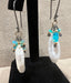 Long Baroque Pearl Dangle Earrings with Blue Fire Opal Beads in Gold and Oxidized Silver