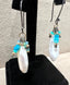 Long Baroque Pearl Dangle Earrings with Blue Fire Opal Beads in Gold and Oxidized Silver