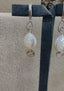 White Coin Pearl Dangle Spiral Earrings in Silver