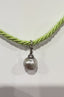 Mauve Grey Almost Round Pearl Charm with Teeny Tiny Diamonds in Silver