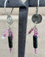 Black Agate and Ruby Dangle Earrings in Silver