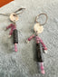 Black Agate and Ruby Dangle Earrings in Silver