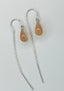 Dainty Peach Moonstone Teardrop Ear Threader Earrings in Silver