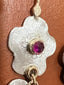 Two Flowers Dangle Earrings with Ruby and Sapphire in Gold and Silver