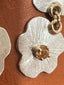 Two Flowers Dangle Earrings with Ruby and Sapphire in Gold and Silver