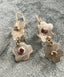 Two Flowers Dangle Earrings with Ruby and Sapphire in Gold and Silver